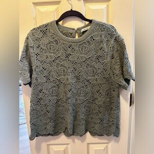 NWOT Abercrombie & Fitch Crochet Lacy Tee Sage Green XL